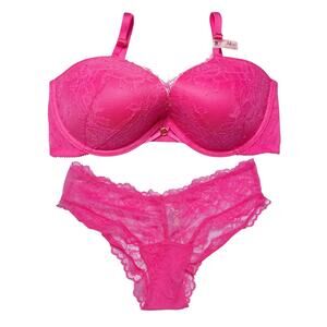 Victoria's Secret Very Sexy Rose Lace Lightly Lined Demi Bra and Panty Set 34DD